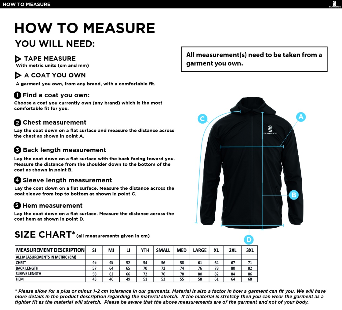 BAPCHILD CC Dual Elite 1/4 Zip Hoody / Rain Jacket : Navy - Size Guide
