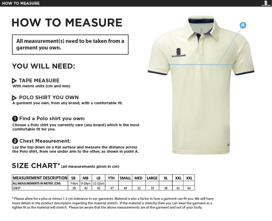 BAPCHILD CC JUNIOR PLAYING SHIRT - Size Guide